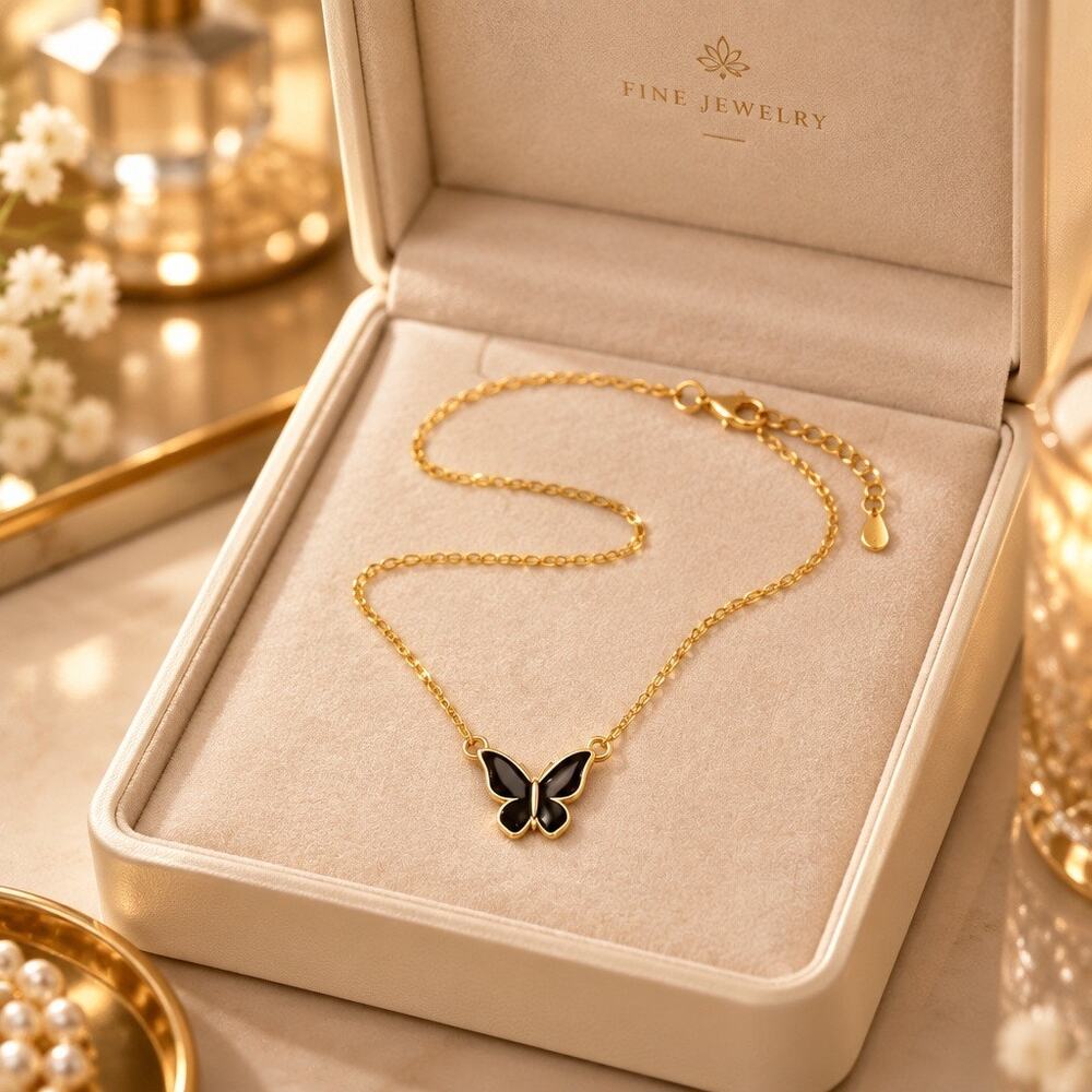 Gold Enamel Butterfly Necklace